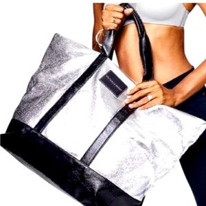New not used Victoria’s Secret beautiful silver and black tote w/ zipper closure